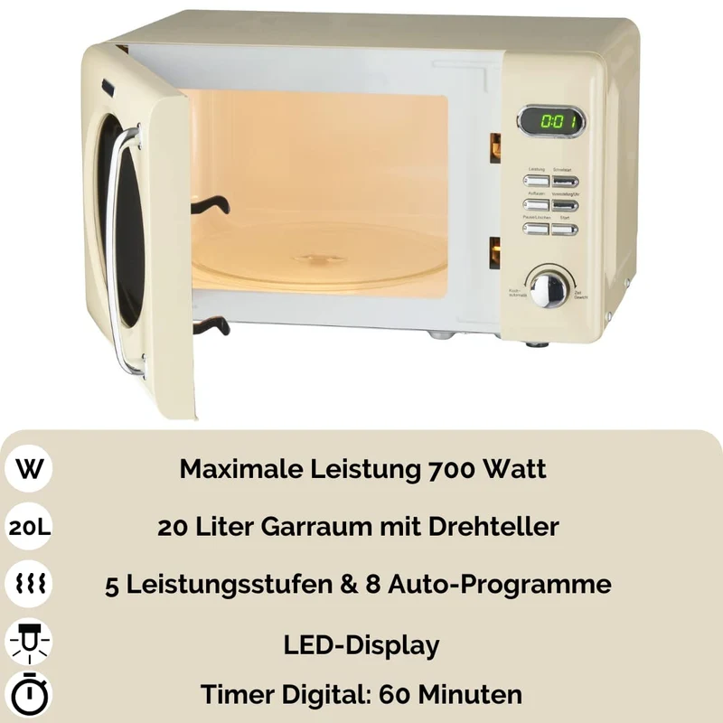 Retro Stand Mikrowelle WMW720 I 700W Mikrowellenleistung