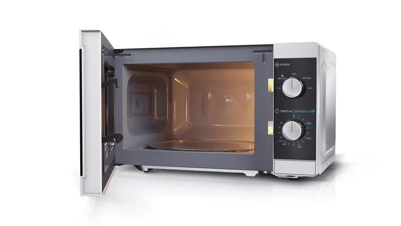 Mikrowelle: 800W, 5 Leistungsstufen, Auftaufunktion Silber