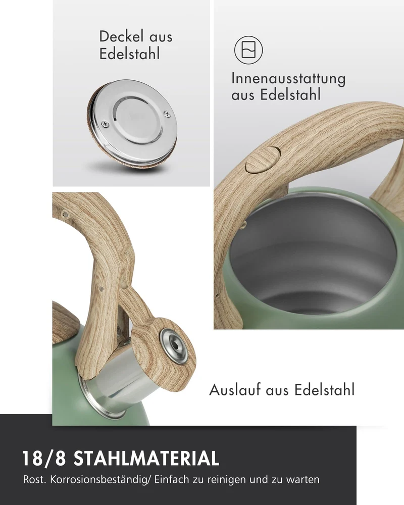 Wasserkessel Induktion, Edelstahl Pfeifkessel, Wildes grün