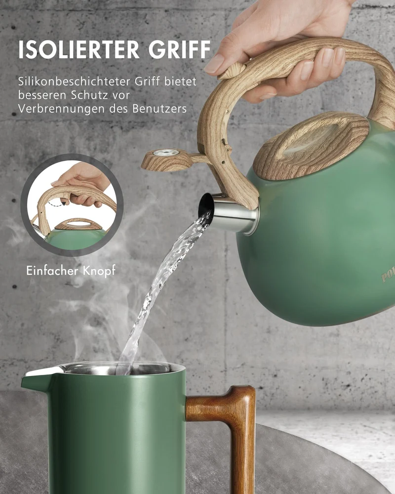 Wasserkessel Induktion, Edelstahl Pfeifkessel, Wildes grün