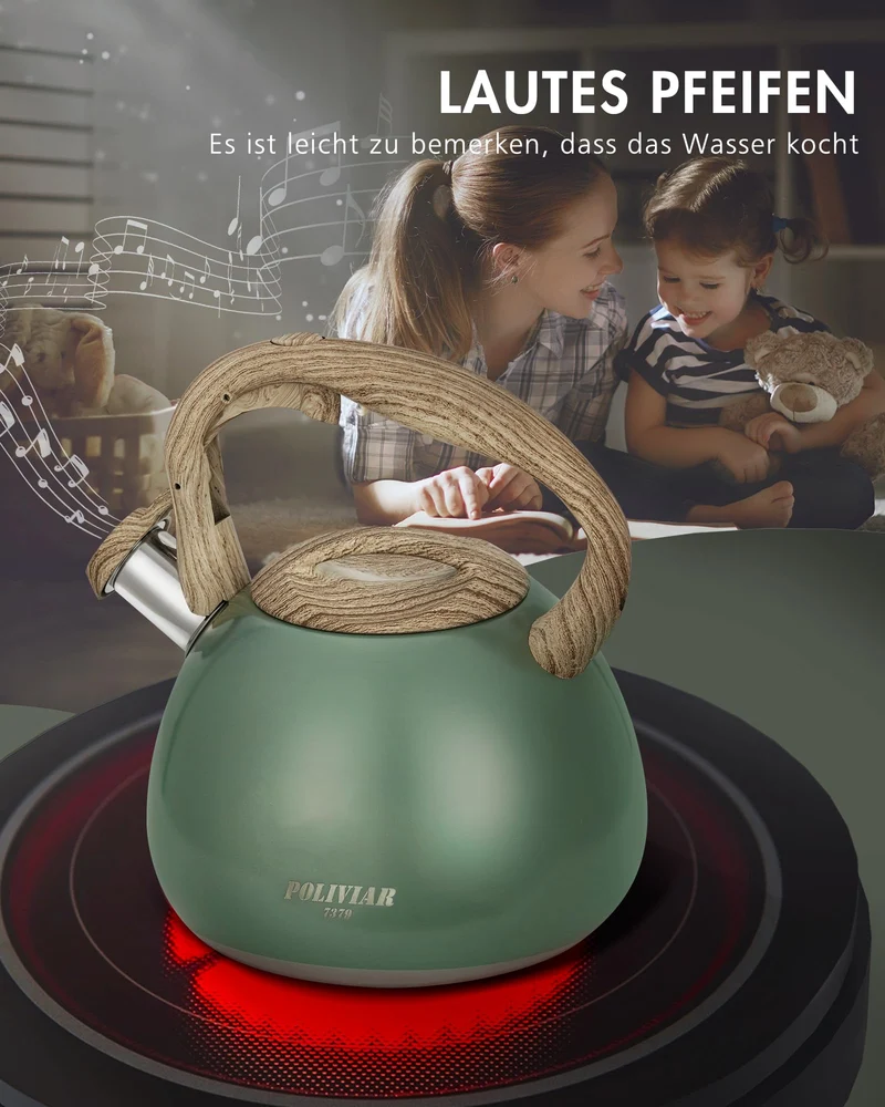 Wasserkessel Induktion, Edelstahl Pfeifkessel, Wildes grün