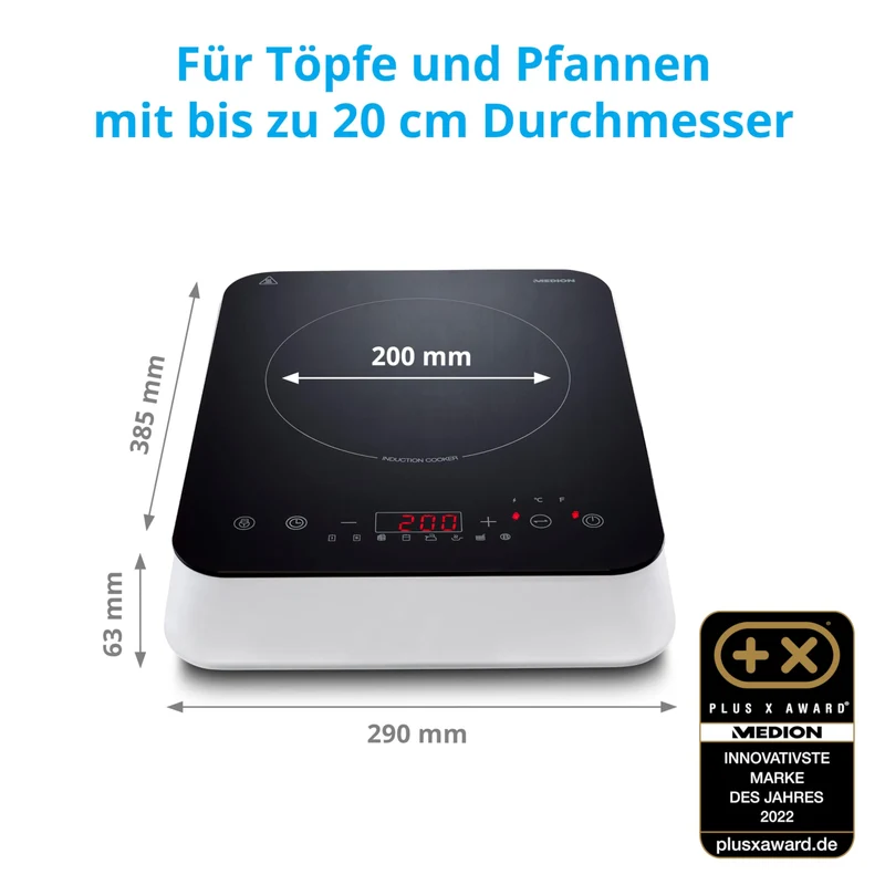 Induktionskochfeld 1 Platte, Induktionskochplatte 20 cm, Induktionsplatte mit 2.000 Watt