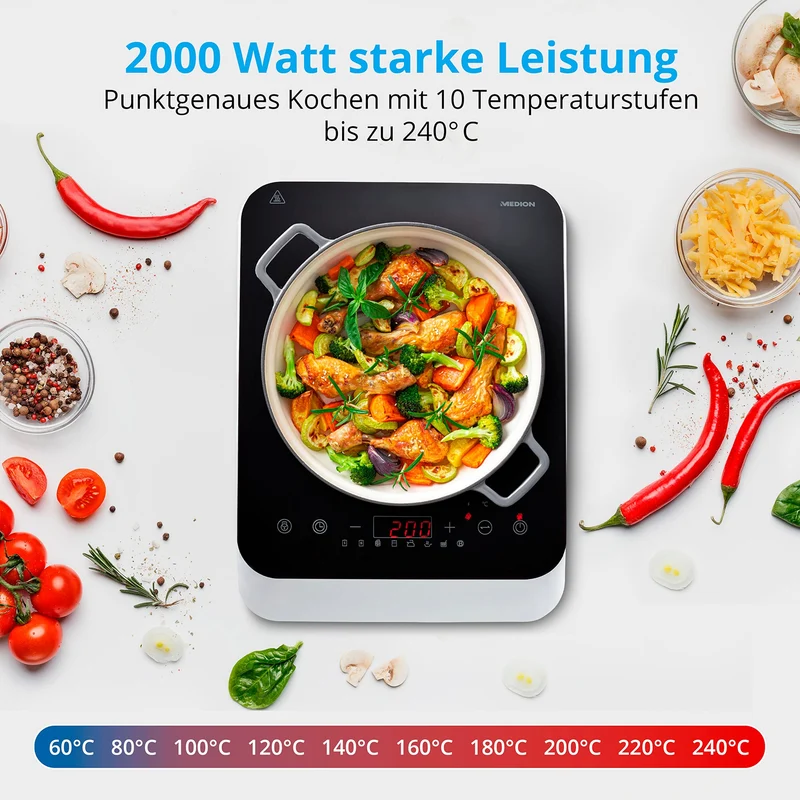 Induktionskochfeld 1 Platte, Induktionskochplatte 20 cm, Induktionsplatte mit 2.000 Watt