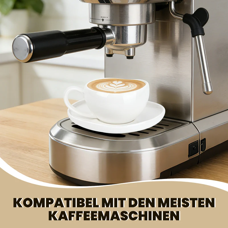 6-teiliges Keramik Espressotassen-Set mit Untertassen, gewelltes Design, Weiß/Creme