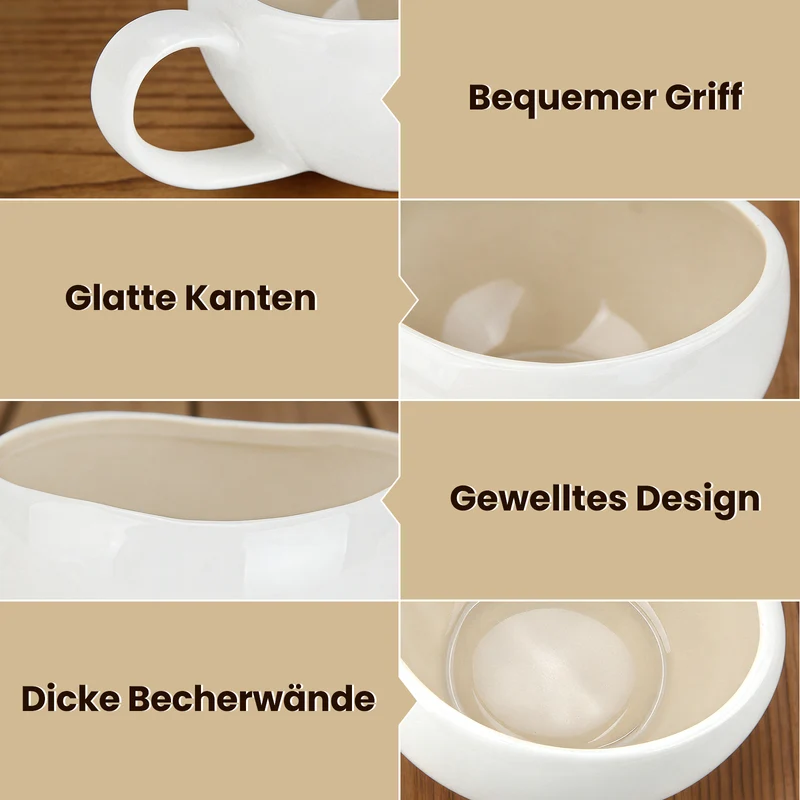 6-teiliges Keramik Espressotassen-Set mit Untertassen, gewelltes Design, Weiß/Creme