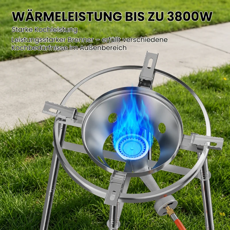 HOMELUX Edelstahl-Paellaset 3400W, modularer Gaskocher mit 41 cm Edelstahlpfanne, höhenverstellbaren Beinen, für den Gartenbereich