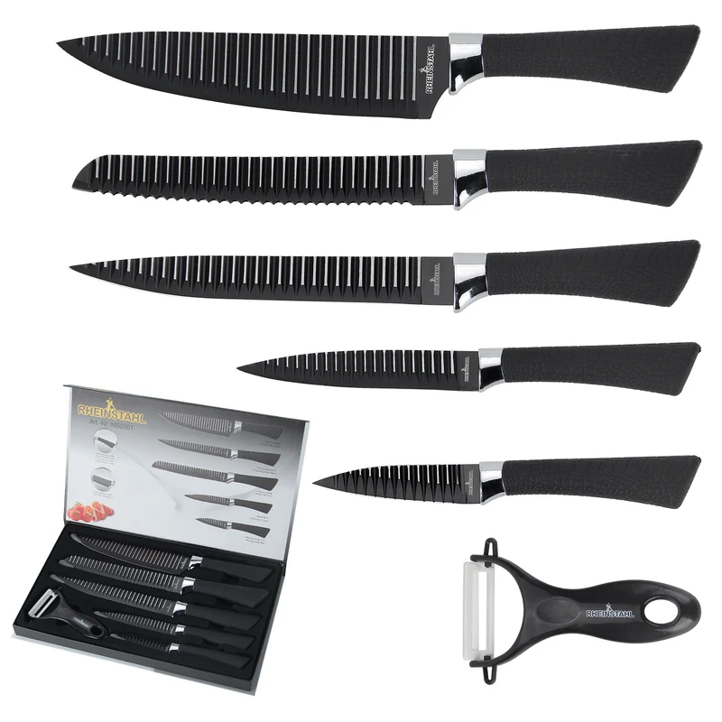 6-teiliges Küchenmesserset mit Antihaft-Rillenstruktur, Edelstahl-Klingen, Geschenkbox