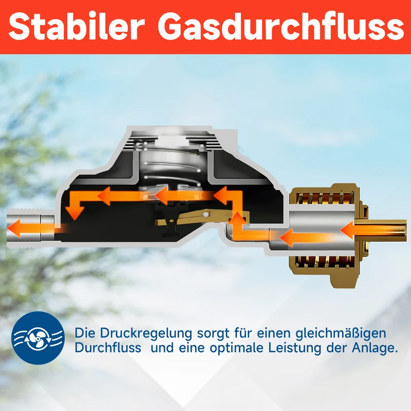 Gasdruckminderer-Set 50 mbar mit 1,5m flammhemmendem Gasschlauch