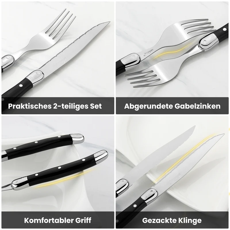 HOMELUX 12-teiliges Steakbesteck für 6 Personen, Edelstahl Besteckset mit schwarzen Griffen & edler Geschenkbox