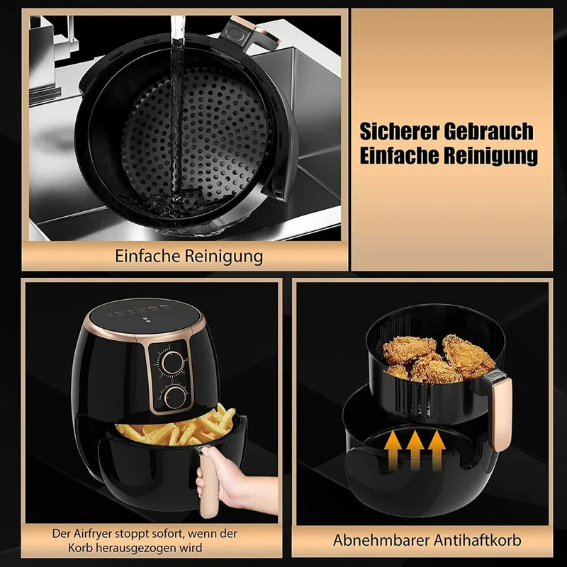 Scheffler 3,7L Heißluftfritteuse, Fritteuse Heissluft Ohne Fett,1500W Airfryer, Power Air fryer,Heissluft Fritteusen Ohne Öl mit Thermostat und Timer