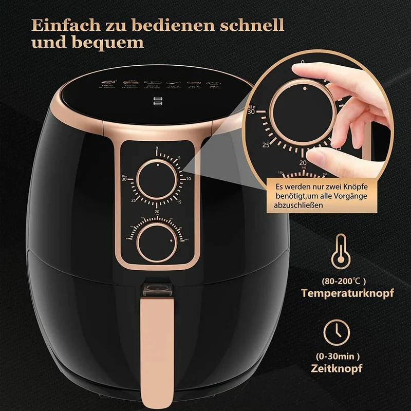 Scheffler 3,7L Heißluftfritteuse, Fritteuse Heissluft Ohne Fett,1500W Airfryer, Power Air fryer,Heissluft Fritteusen Ohne Öl mit Thermostat und Timer