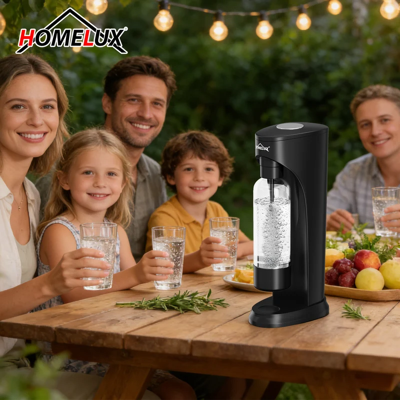 HOMELUX Wassersprudler Set inkl. BPA-freier PET-Flasche, kabelloser Trinkwassersprudler für 60L CO2-Zylinder, Schwarz