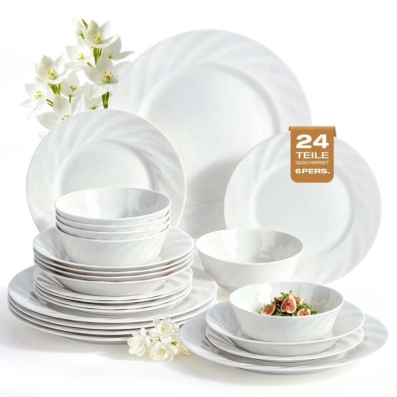 24-teiliges Keramik-Tafelservice für 6 Personen – elegantes, stapelbares Geschirrset
