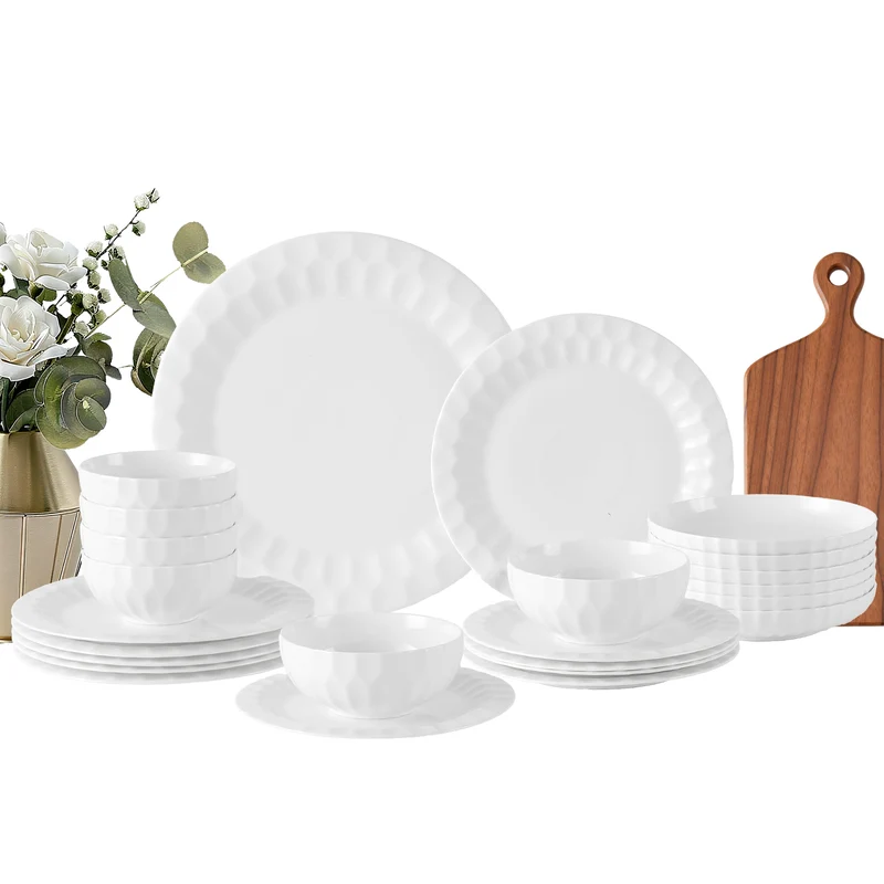 24-teiliges Keramik-Tafelgeschirr-Set für 6 Personen in elegantem Relief-Design, spülmaschinenfest