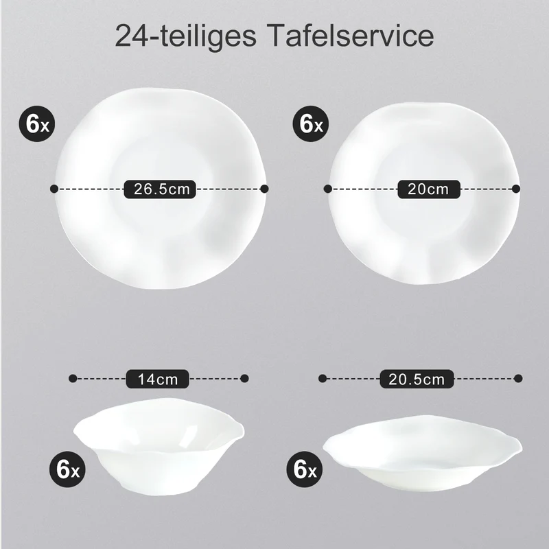 24-tlg. Keramik-Geschirrset für 6 Personen, Wellendesign, Spülmaschine & Mikrowelle