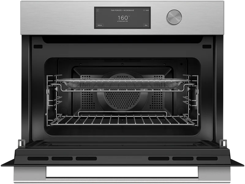 Fisher & Paykel 60cm Series 9 Contemporary Compact Combi-Microwave Oven, Brushed Silver Glass