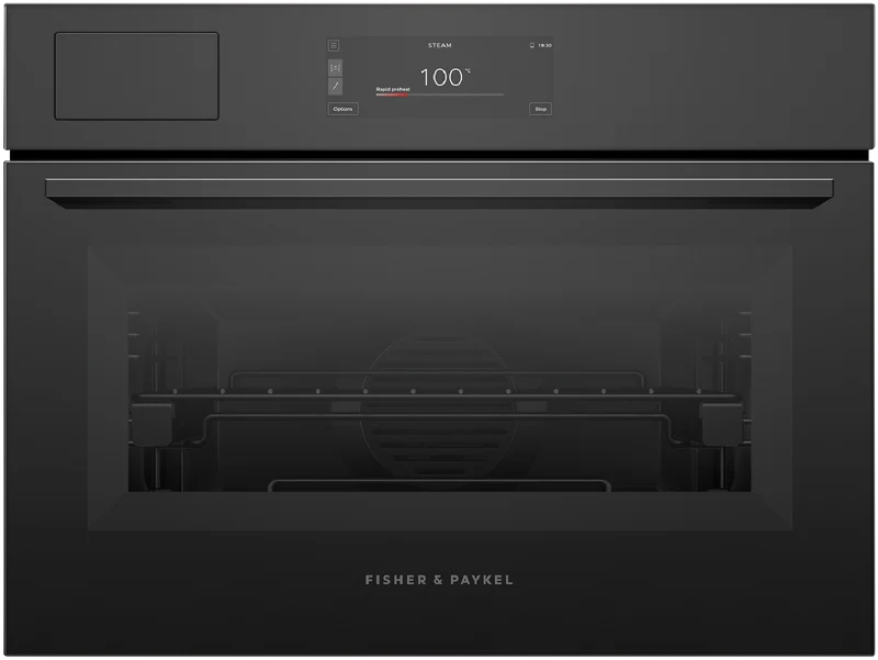 Fisher & Paykel 60cm Series 9, Minimal Compact Combi-Steam Oven, Black Glass