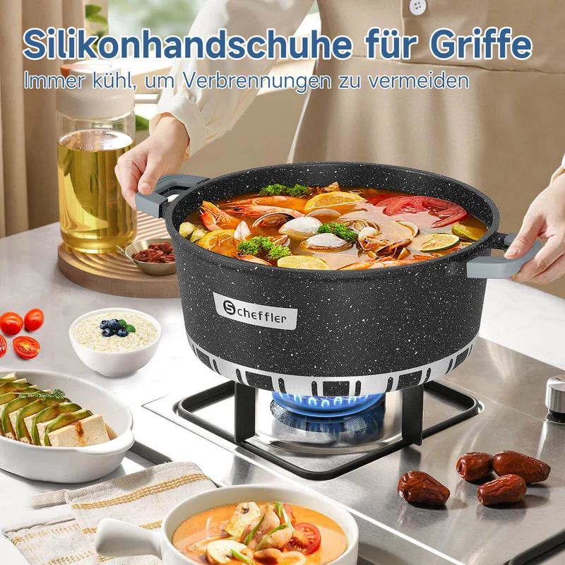 Scheffler Topfset Kochtopf Set mit Glasdeckel Antihaftbeschichtung Induktion für alle Herdarten geeignet