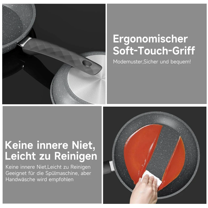 Bratpfanne 28 cm mit Spatel, beschichtete Pfanne mit Marmorbeschichtung, Induktion geeignet, hitzebeständig bis 230°C