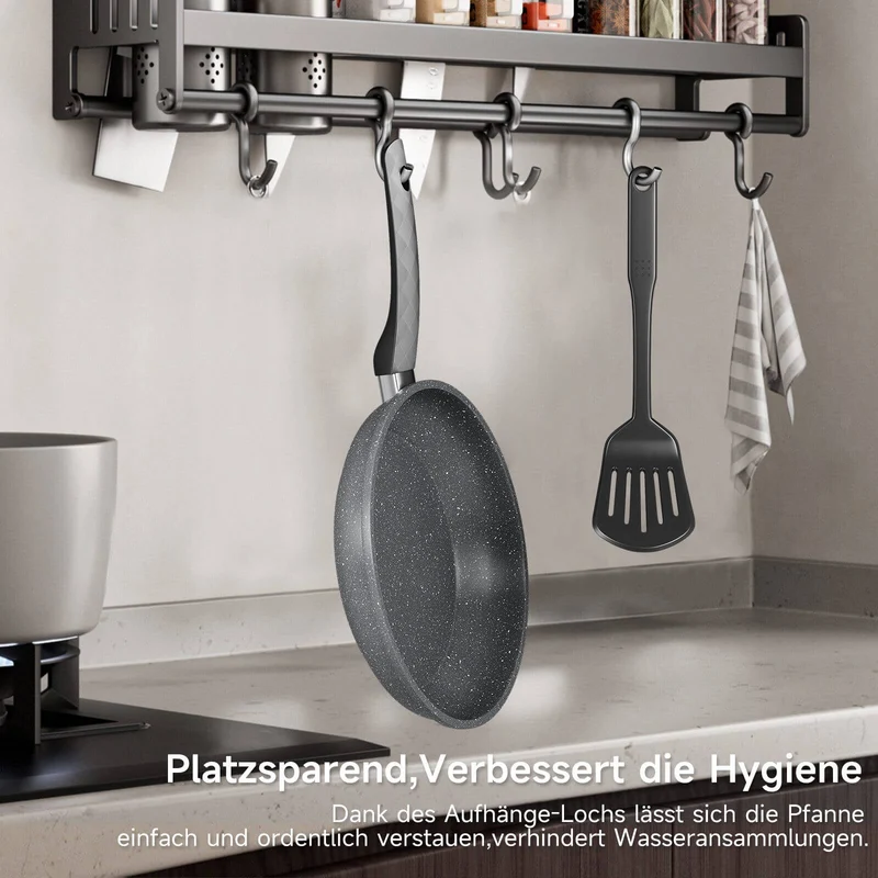 Bratpfanne 28 cm mit Spatel, beschichtete Pfanne mit Marmorbeschichtung, Induktion geeignet, hitzebeständig bis 230°C