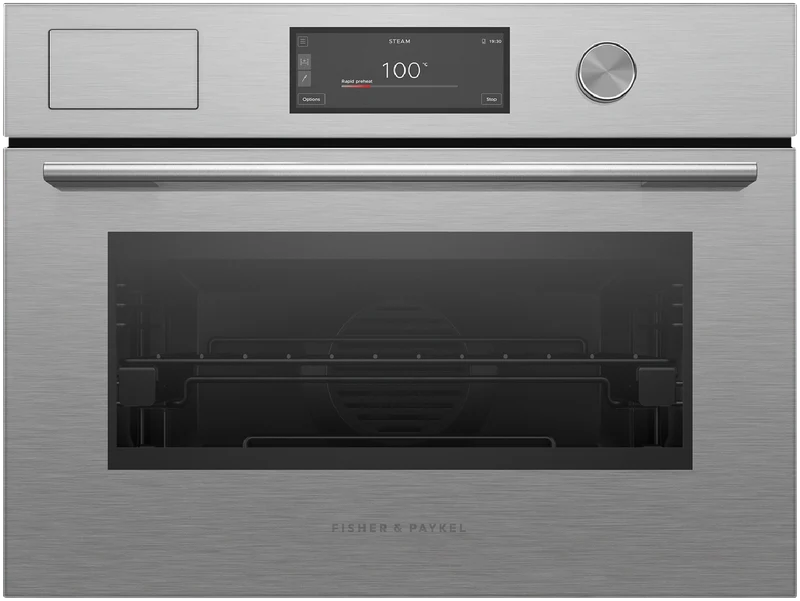 Fisher & Paykel 60cm Series 9, Contemporary Compact Combi-Steam Oven, Brushed Silver Glass