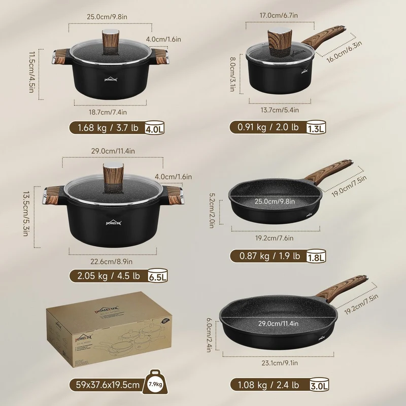 HOMELUX Topf-Set 8-teiliges Induktions-Topfset aus Aluminiumguss mit Deckeln