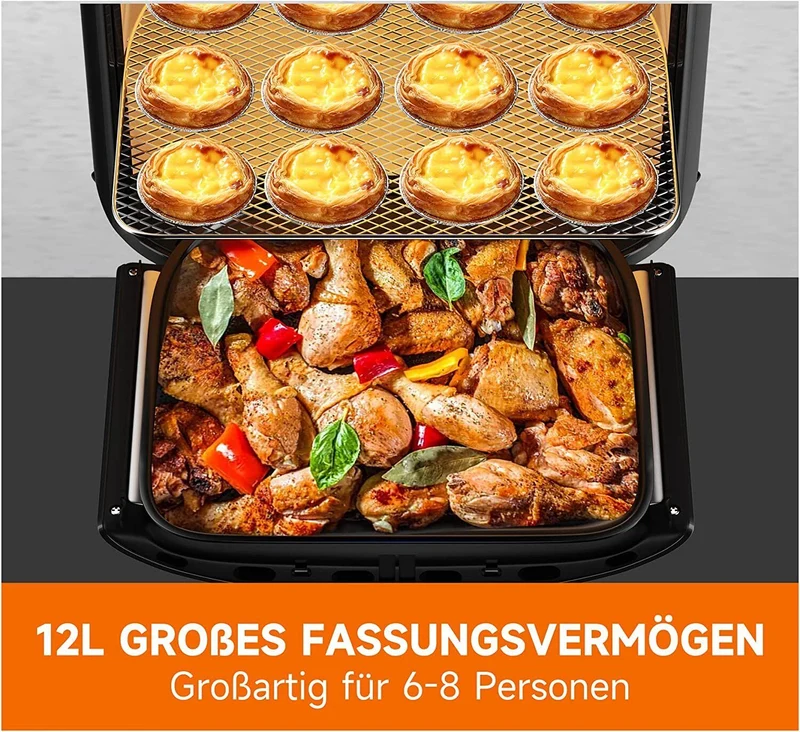 Airfryer XXL Heißluftfritteuse 12L Heissluft Fritteuse Minibackofen 1800W