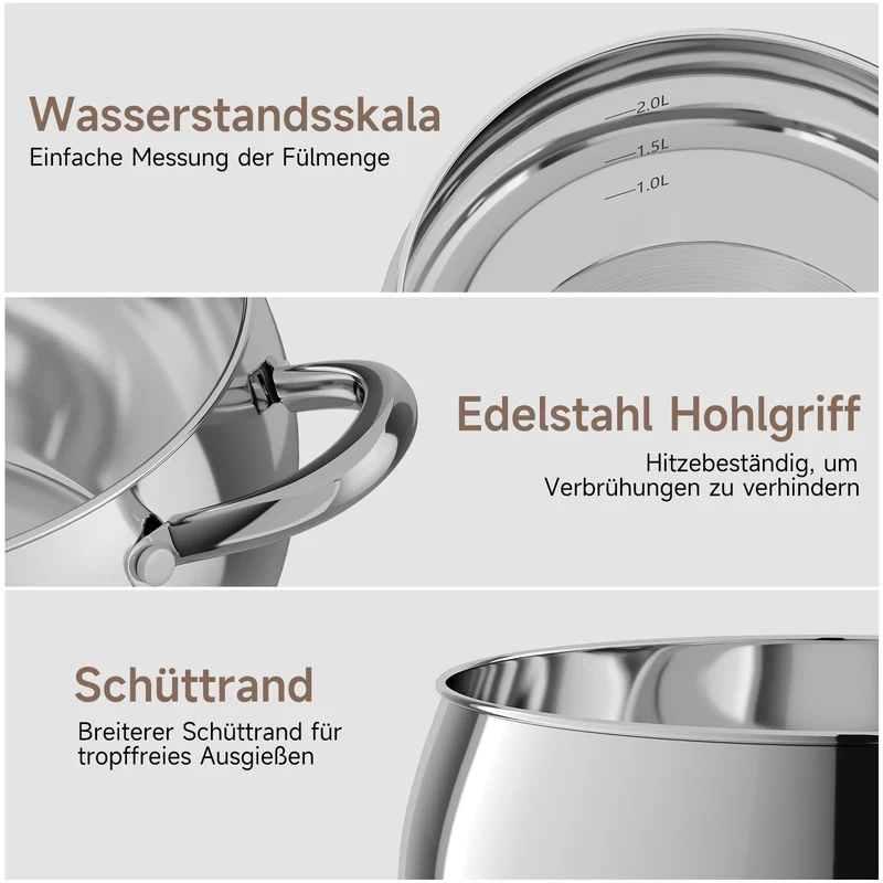 Scheffler 10-teiliges Edelstahl Topfset mit Deckeln, induktionsgeeignet, passend für alle Herdarten