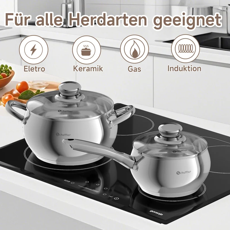 Scheffler 10-teiliges Edelstahl Topfset mit Deckeln, induktionsgeeignet, passend für alle Herdarten