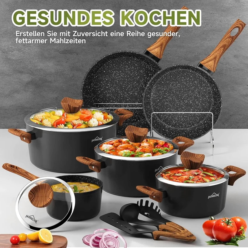 Topfset HOMELUX 15tlg Induktion Aluminiumguss Töpfe Pfannen mit Deckel, Antihaft Pfannenset