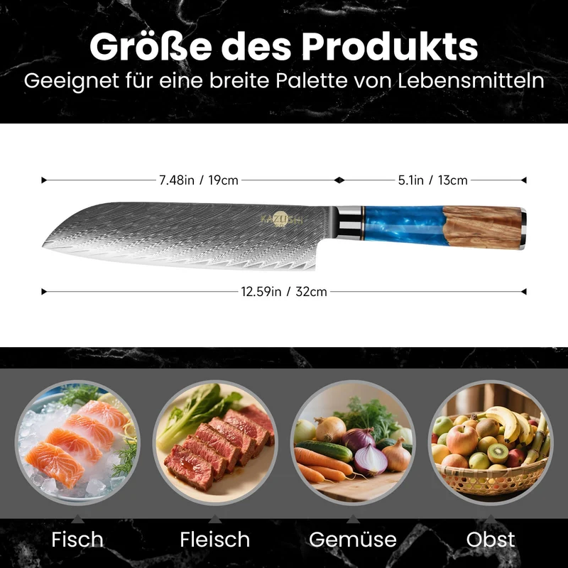 Professionelles 7-Zoll-Santoku-Kochmesser aus Hochkohlenstoffstahl – superscharf, ergonomisch, langlebig, ideal für präzises Schneiden