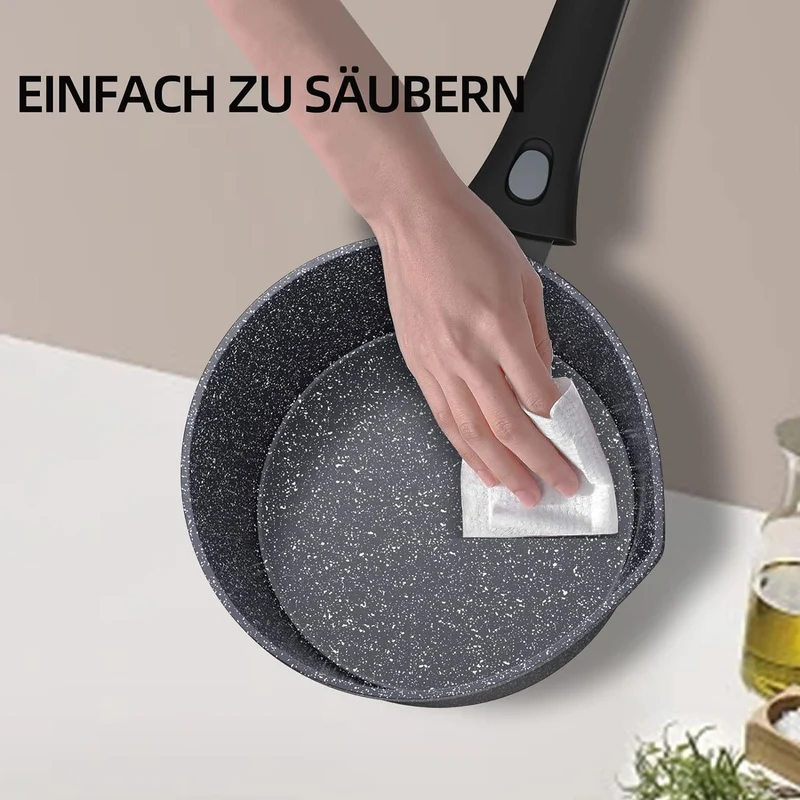 HOMELUX Antihaft-Milchtopf Induktion Kleiner Stieltopf mit Ausguss & abnehmbarem Griff Alu-Stielkasserolle beschichtet