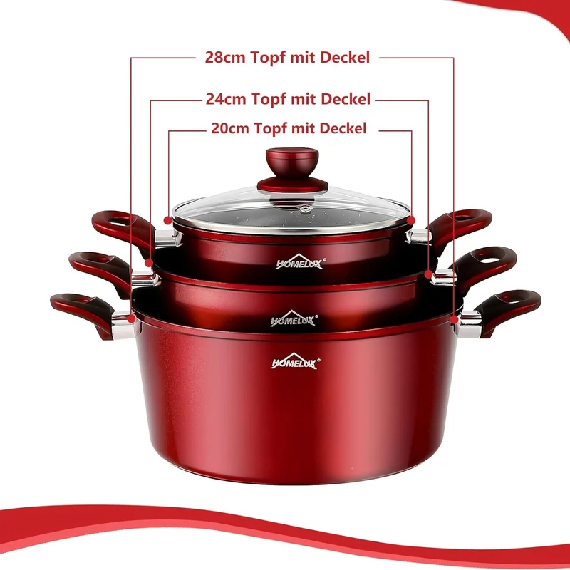 10tlg Induktions-Töpfe Set Homelux KoHerdartenchtopfset aus Aluminiumguss mit Antihaftbeschichtung, inkl. Deckel. PFOA frei, für alle