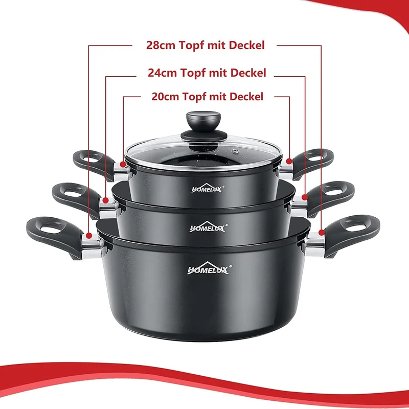 10tlg Induktions-Töpfe Set Homelux KoHerdartenchtopfset aus Aluminiumguss mit Antihaftbeschichtung, inkl. Deckel. PFOA frei, für alle