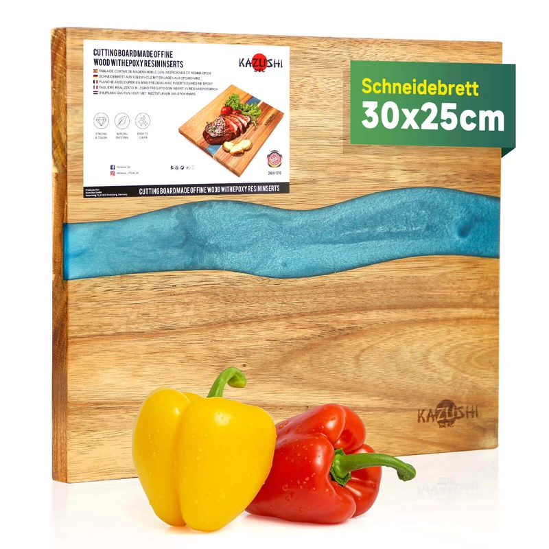 Schneidebrett 30x25 cm – Natürliches Bambus-Epoxy-Schneidebrett für Stil und Funktionalität
