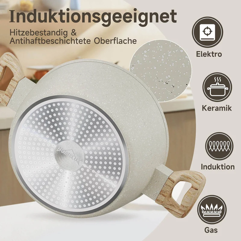 12-tlg Topf und Pfannen Set Topfset Induktion 12-teilige Kochtopf mit Glasdeckel Töpfe und Bratpfanne Set