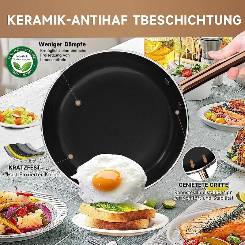 HOMELUX 10tlg Induktions-Töpfe Set: Aluminiumguss Kochtopfset mit Keramik-Antihaftbeschichtung Für Induktion und alle Herdarten geeignet