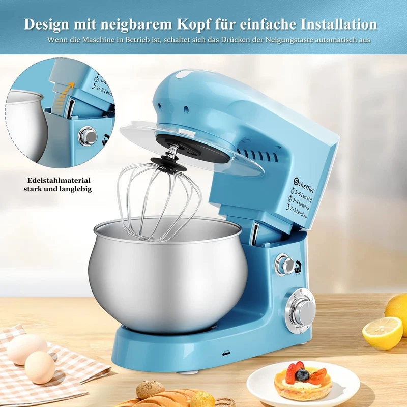Küchenmaschine 2000W ,5L Edelstahlschüssel Knetmaschine mit 6. Gang, Große Küchenmaschine 5L 2000W Knetmaschine Rührmaschine Rührgerät