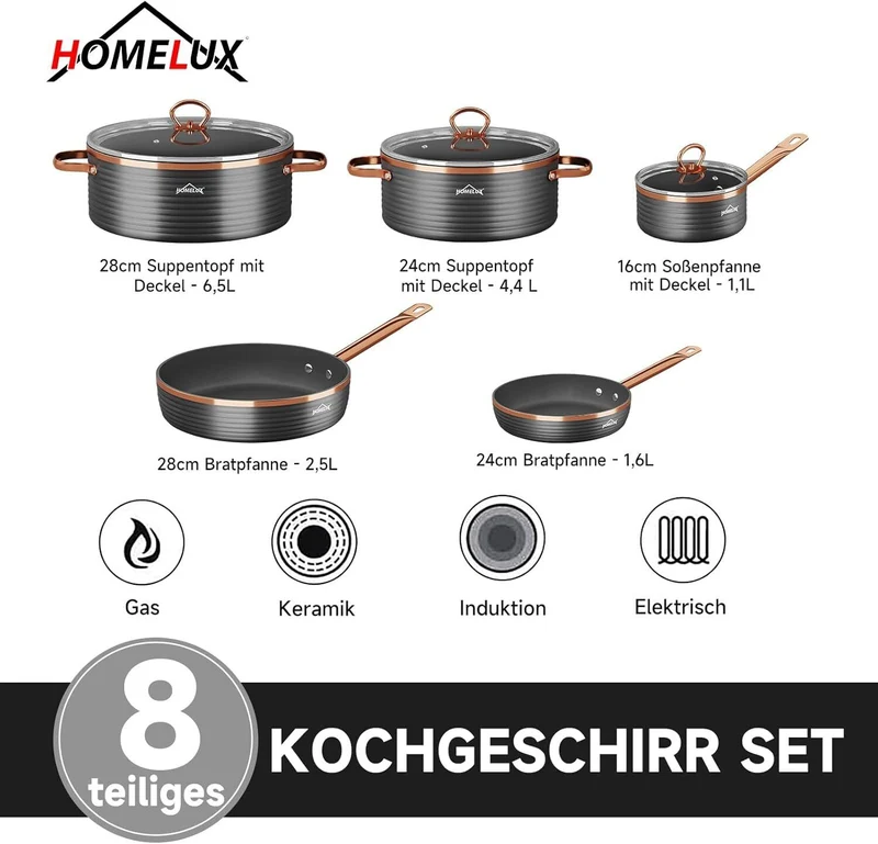 HOMELUX Topfsets 8-tlg Kochtopf Set Induktions mit - Kochgeschirr