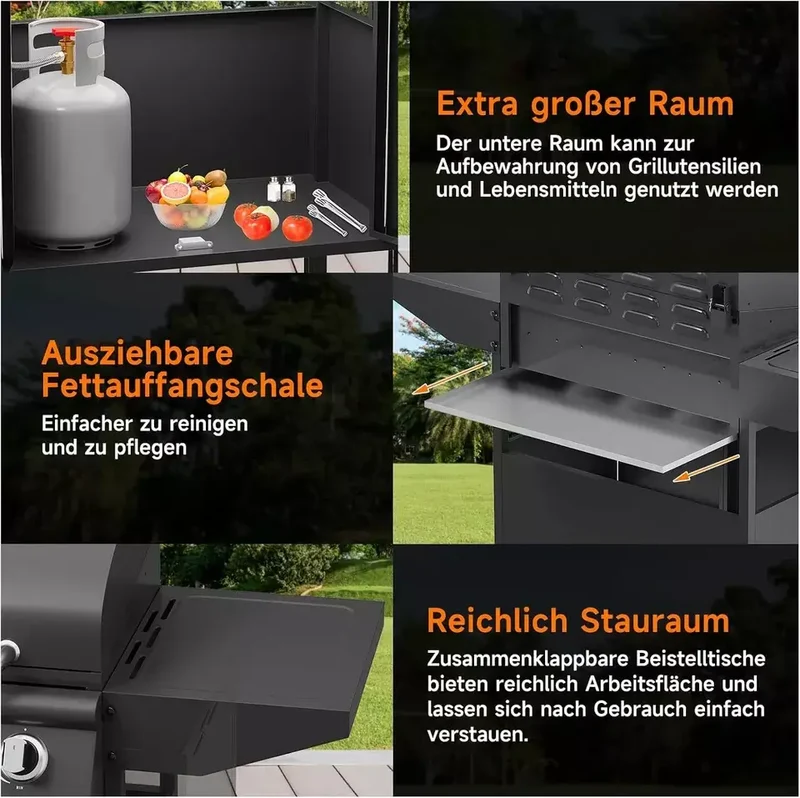 15kW Gasgrill BBQ Grillwagen mit 4+1 Brennern und Seitenkocher