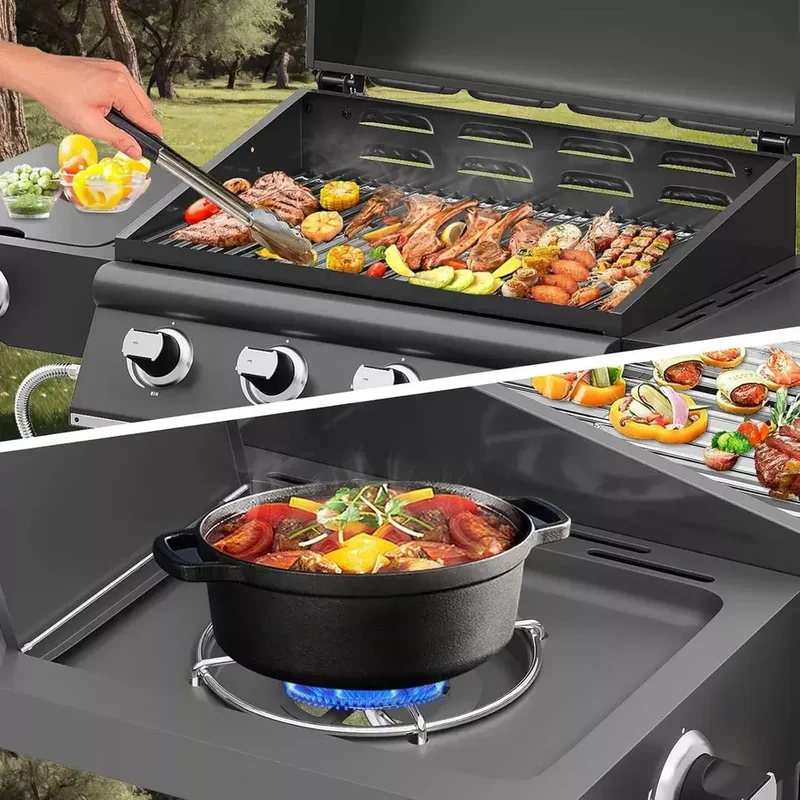 15kW Gasgrill BBQ Grillwagen mit 4+1 Brennern und Seitenkocher