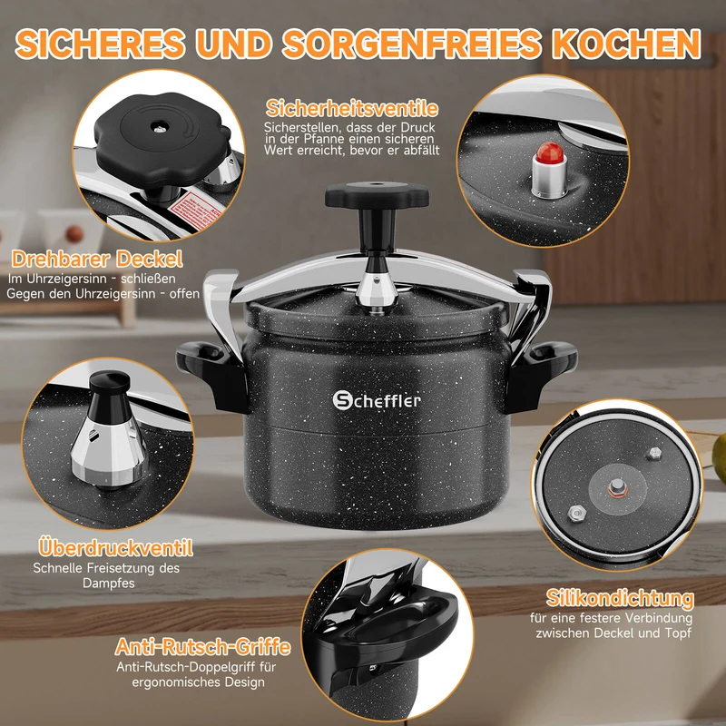 Scheffler Schnellkochtopf Aluguss Dampfkochtopf Induktion Druckbehälter für alle Herdarten