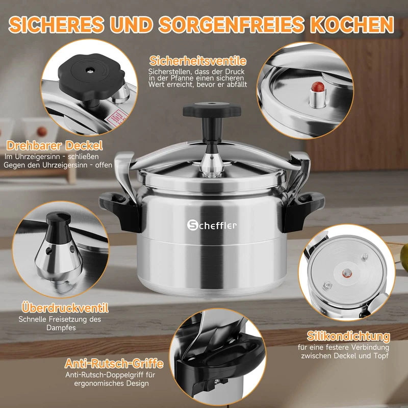 Scheffler Schnellkochtopf Aluguss Dampfkochtopf Induktion Druckbehälter für alle Herdarten