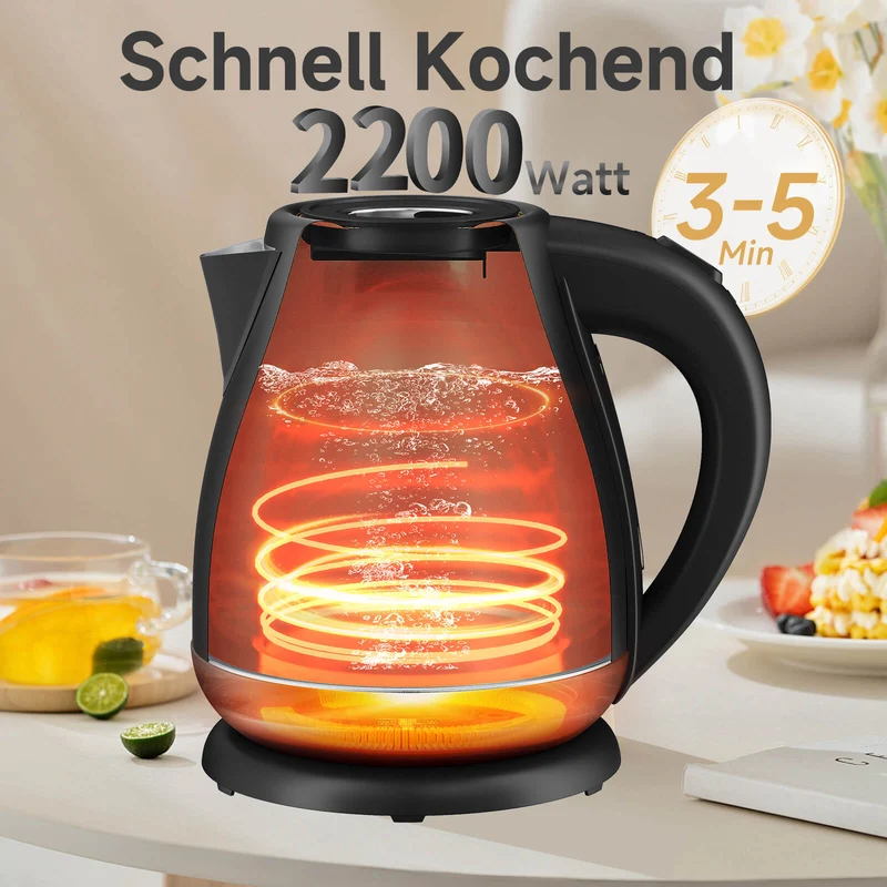 Elektrischer Retro Wasserkocher mit Thermometer – 1,7L, Edelstahl, 2200 Watt