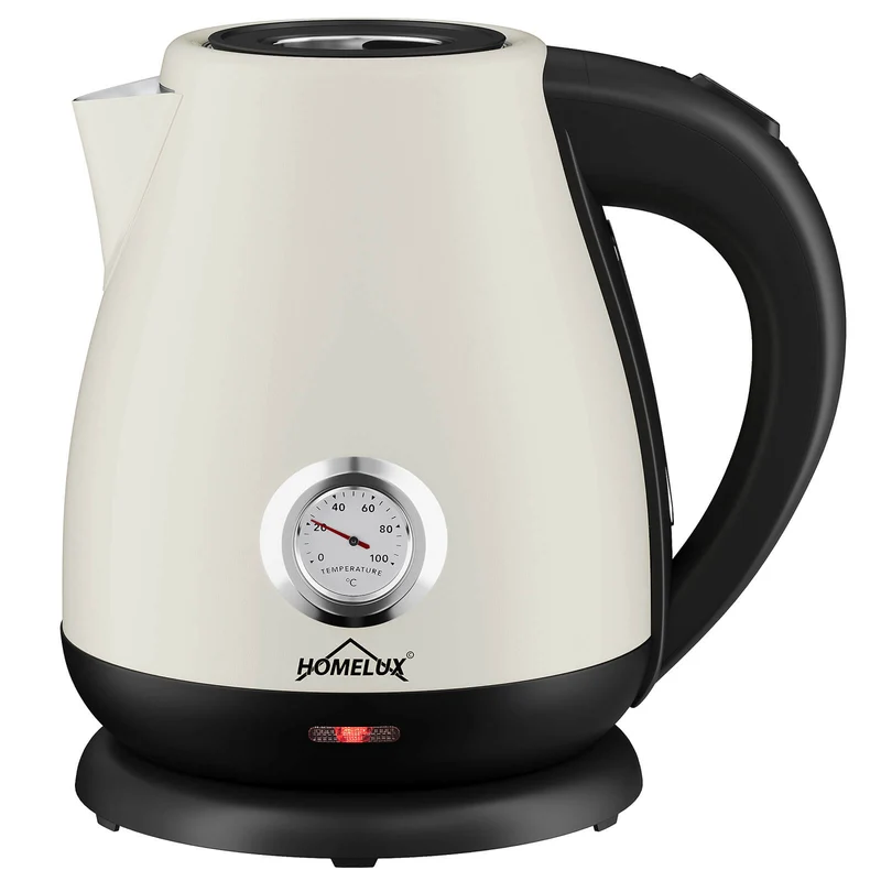 Elektrischer Retro Wasserkocher mit Thermometer – 1,7L, Edelstahl, 2200 Watt