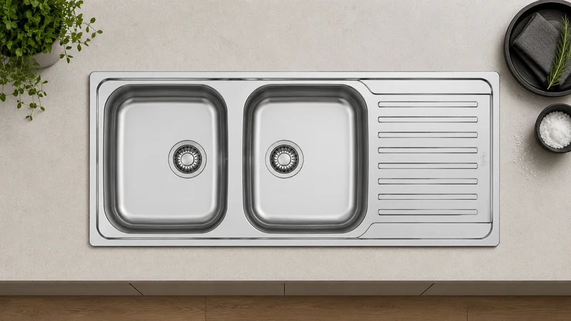 Franke Antea Double Bowl Sink with Right Hand Drainer and Orbit Non Pull-Out Tap Pack