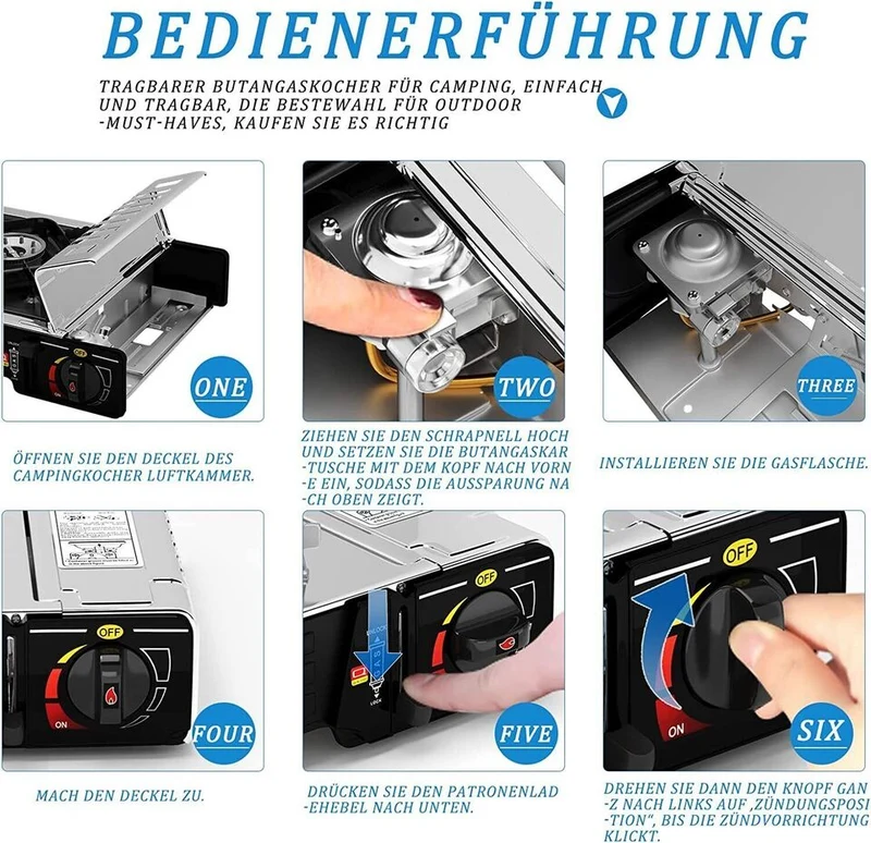 HOMELUX Gaskochfeld 2-flammiger Gaskocher ausgestattet mit / ohne 227g Gaskartusche für den Outdoor-Einsatz