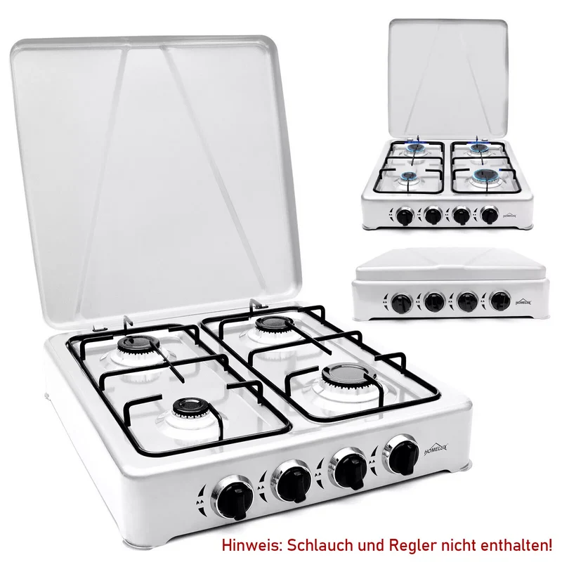 HOMELUX Gaskocher 4 flammig Campingkocher mit Deckel 6,2 kW Kocher Gas Herd Outdoor
