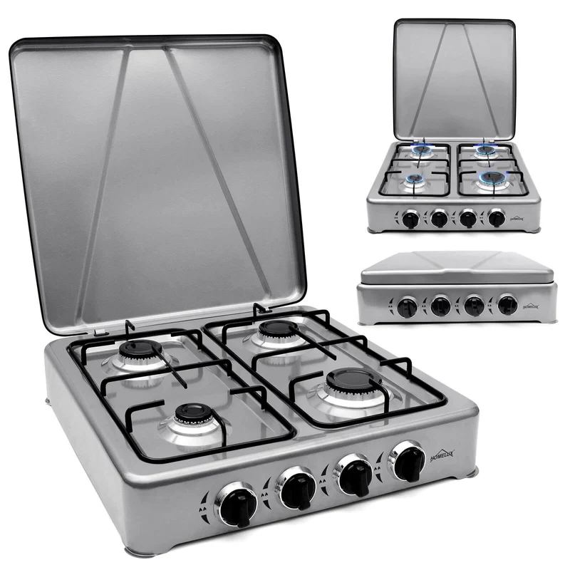 HOMELUX 6,2 KW Gaskocher,4 flammig Campingkocher Kochfeld Kocher mit Deckel Herd Gas Outdoor