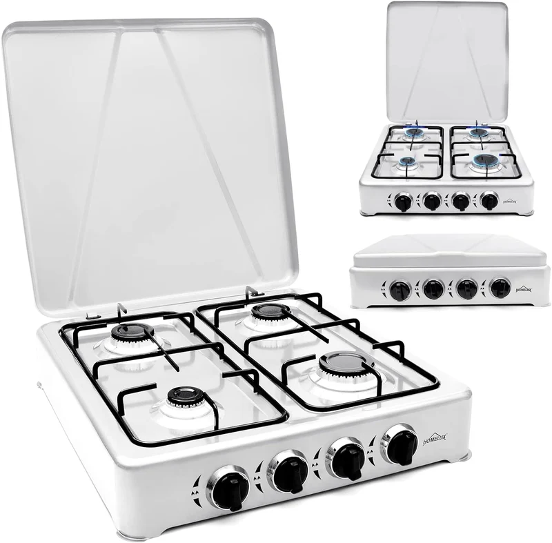 HOMELUX Gaskocher 4 flammig Campingkocher mit Deckel 6,2 kW Kocher Gas Herd Outdoor